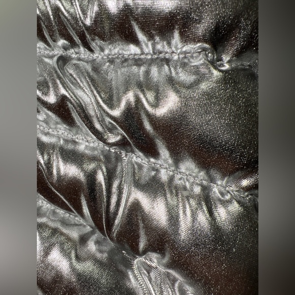 Half Heart Silver Metallic Shiny Vest Skirt Set Padded Qulited Puffer Womens S - Picture 10 of 15